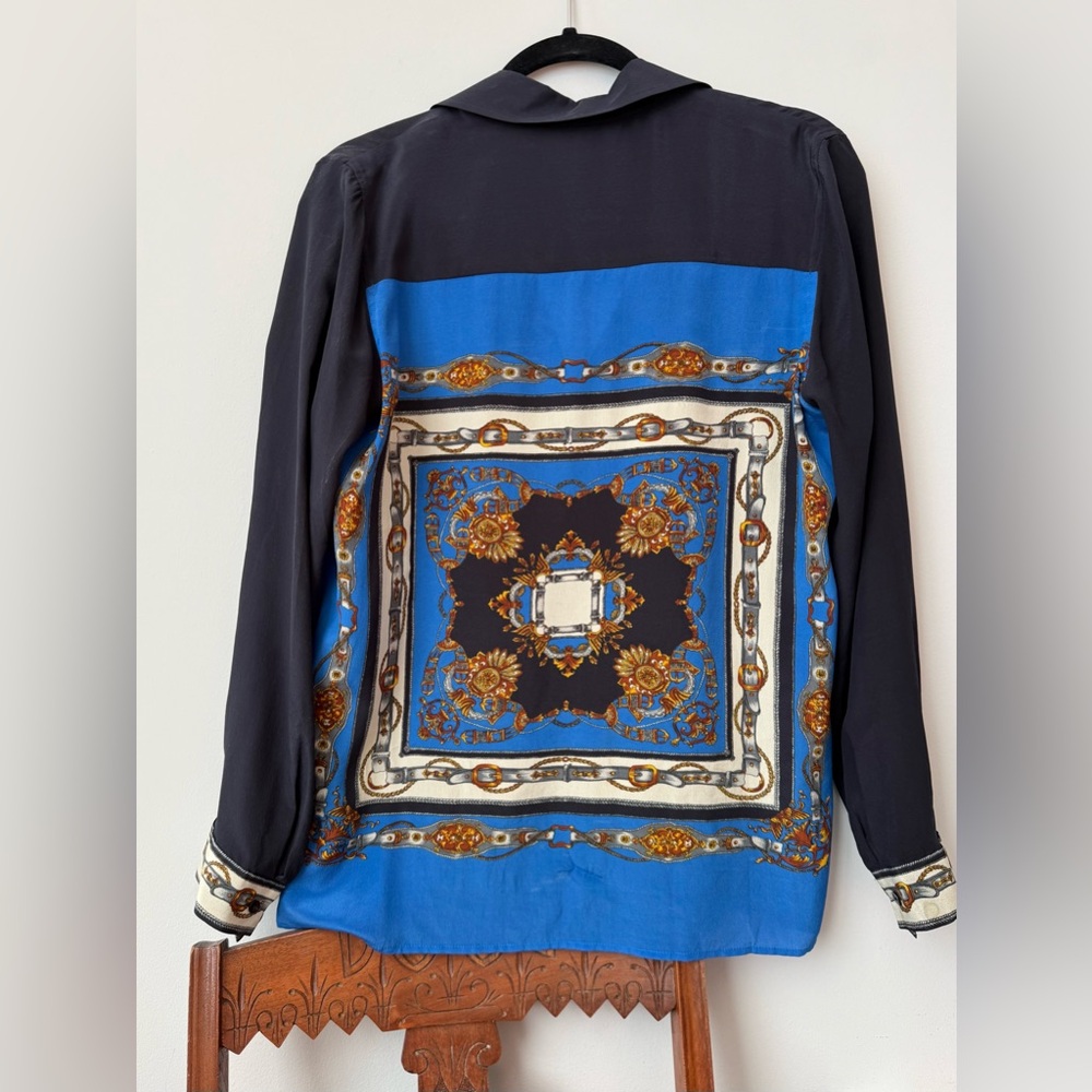 L’AGENCE Equestrian Print Silk Blouse